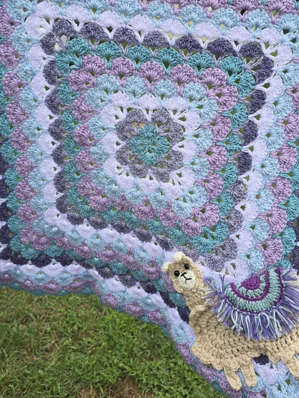 Handmade Crochet Llama Applique Baby Blanket Stroller Car Carrier Lap Afghan